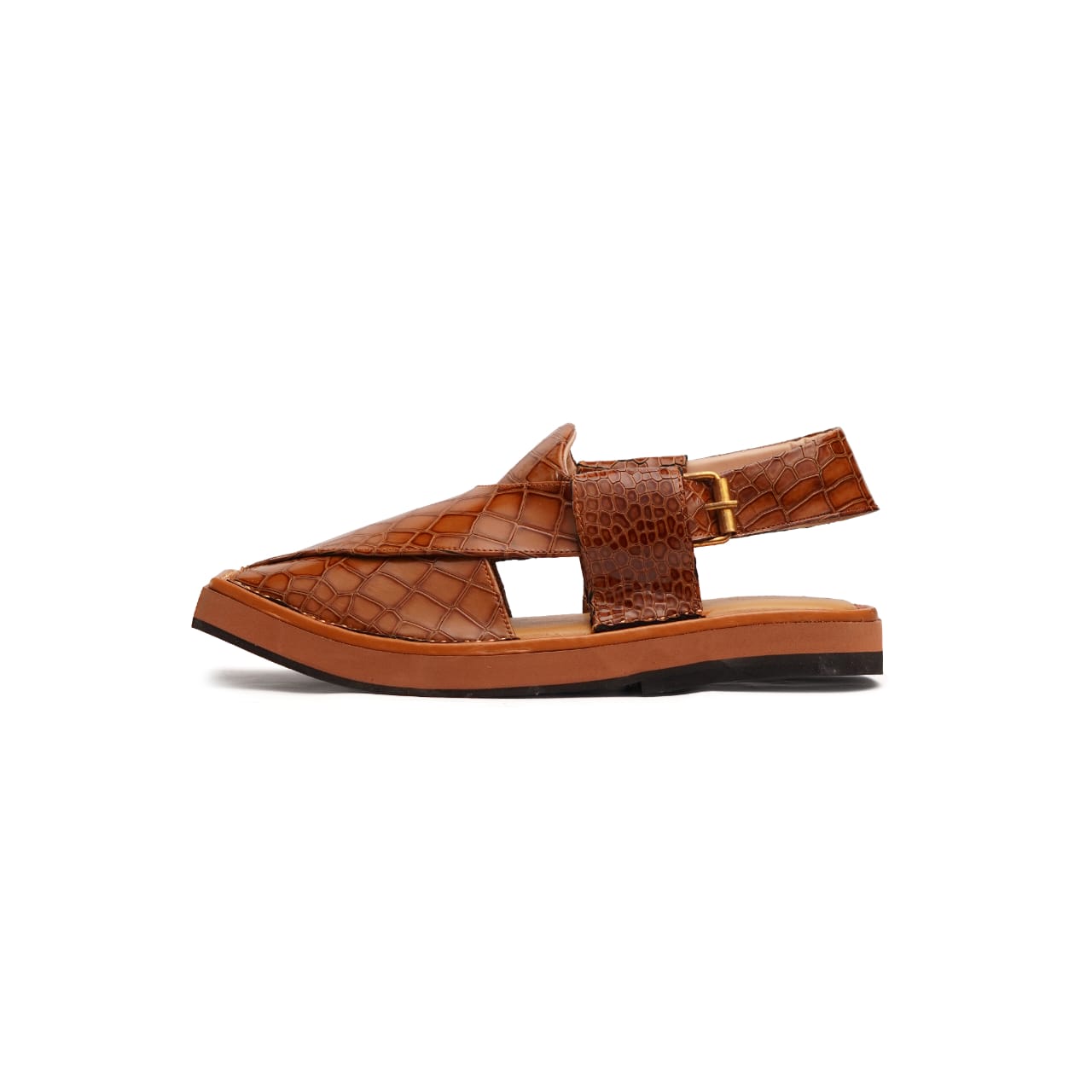 Premium Tan Croc-Texture Peshawari Sandals – Traditional Elegance with Modern Comfort