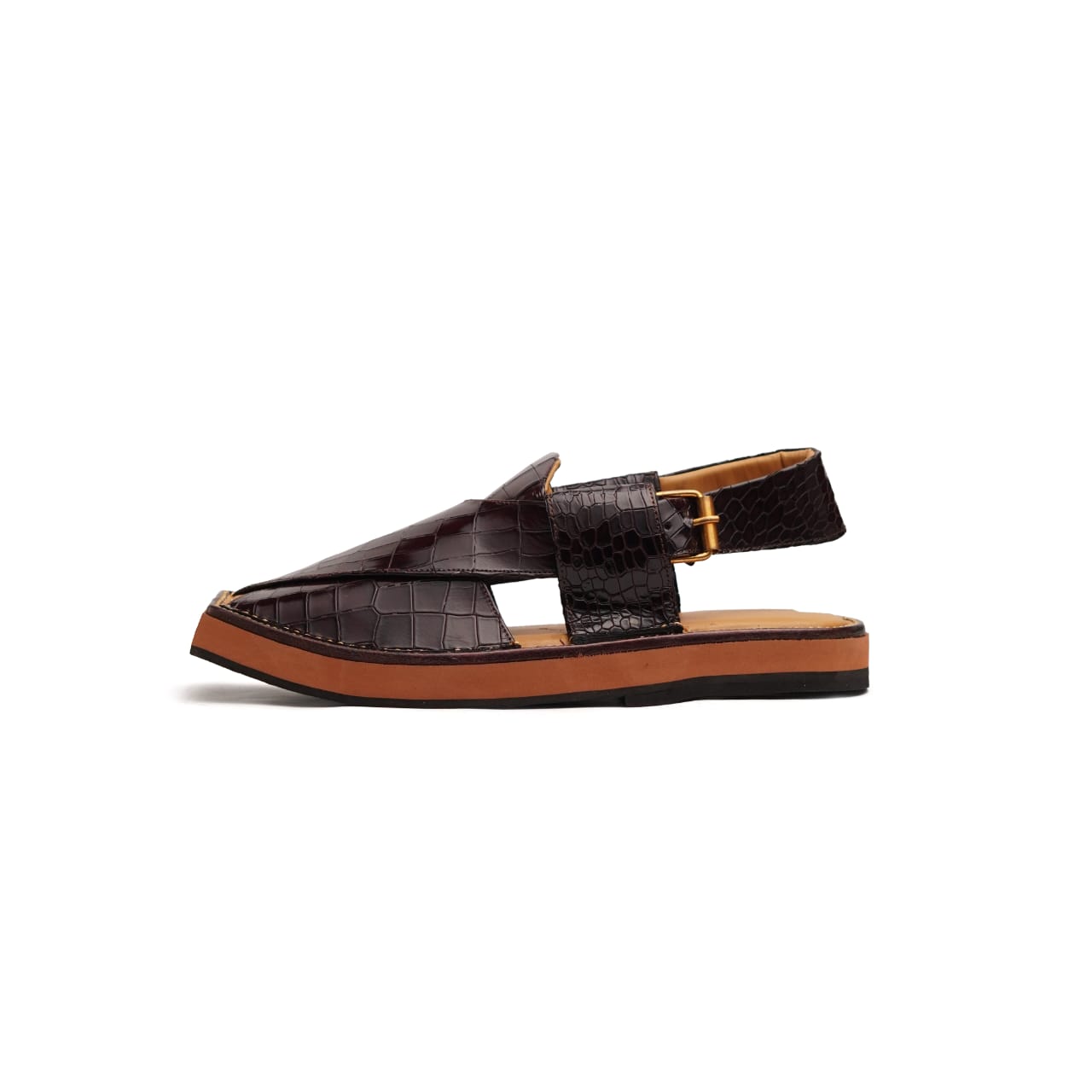 Burgundy Crocodile-Textured Peshawari Sandals – Bold Style with Ethnic Charm