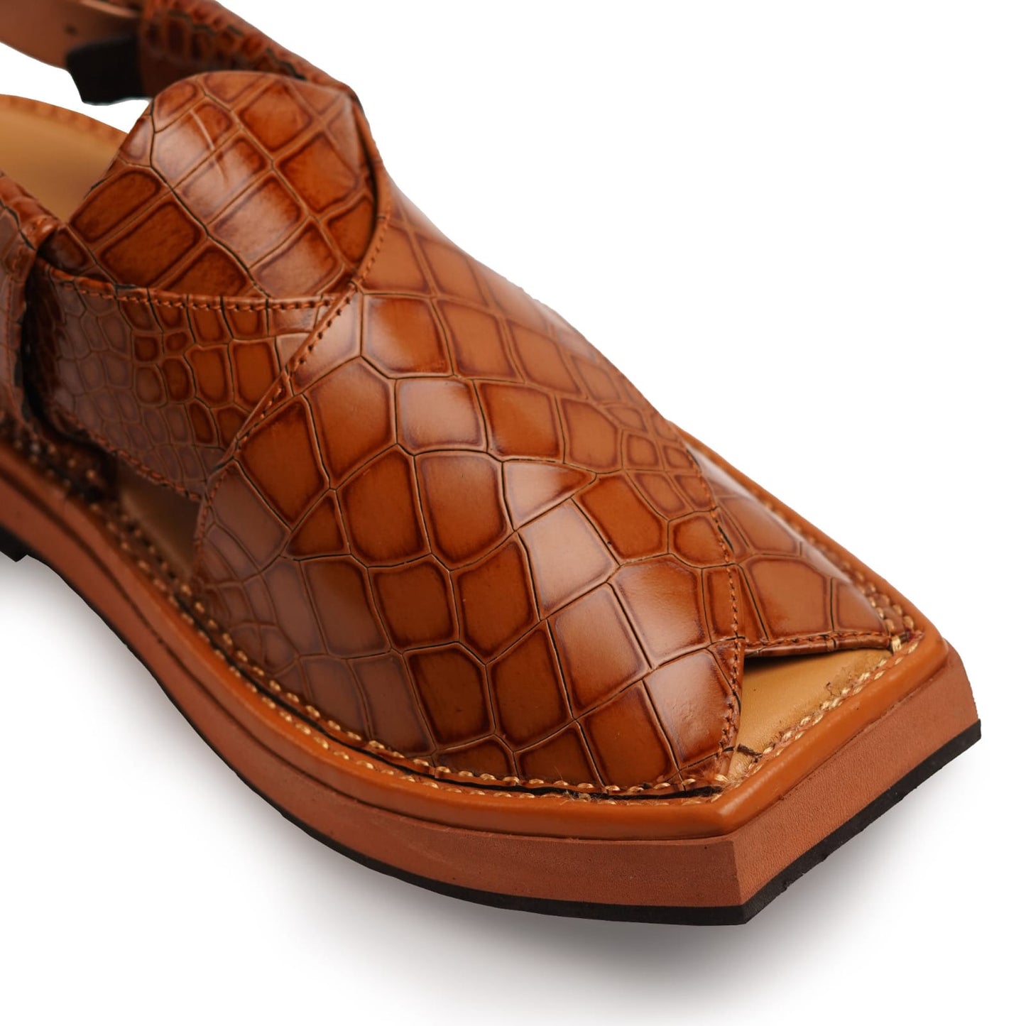 Premium Tan Croc-Texture Peshawari Sandals – Traditional Elegance with Modern Comfort