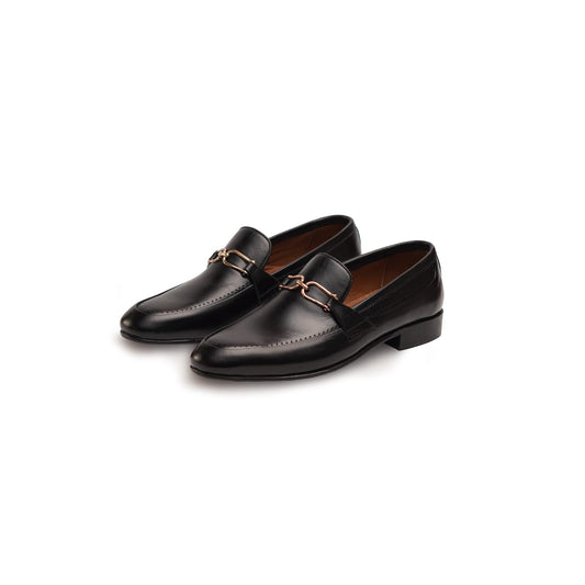 Premium Black Leather Formal Shoe with Gold-Tone Buckle