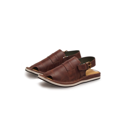 Handcrafted Brown Leather Peshawari Sandal with Modern Sole