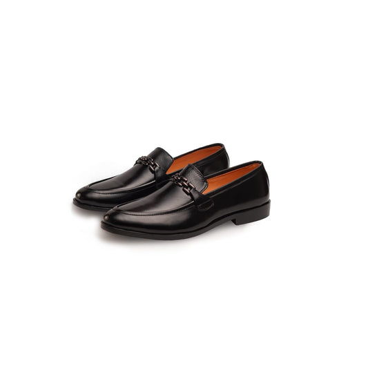 Men’s Black Shoes with Dual-Tone Buckle