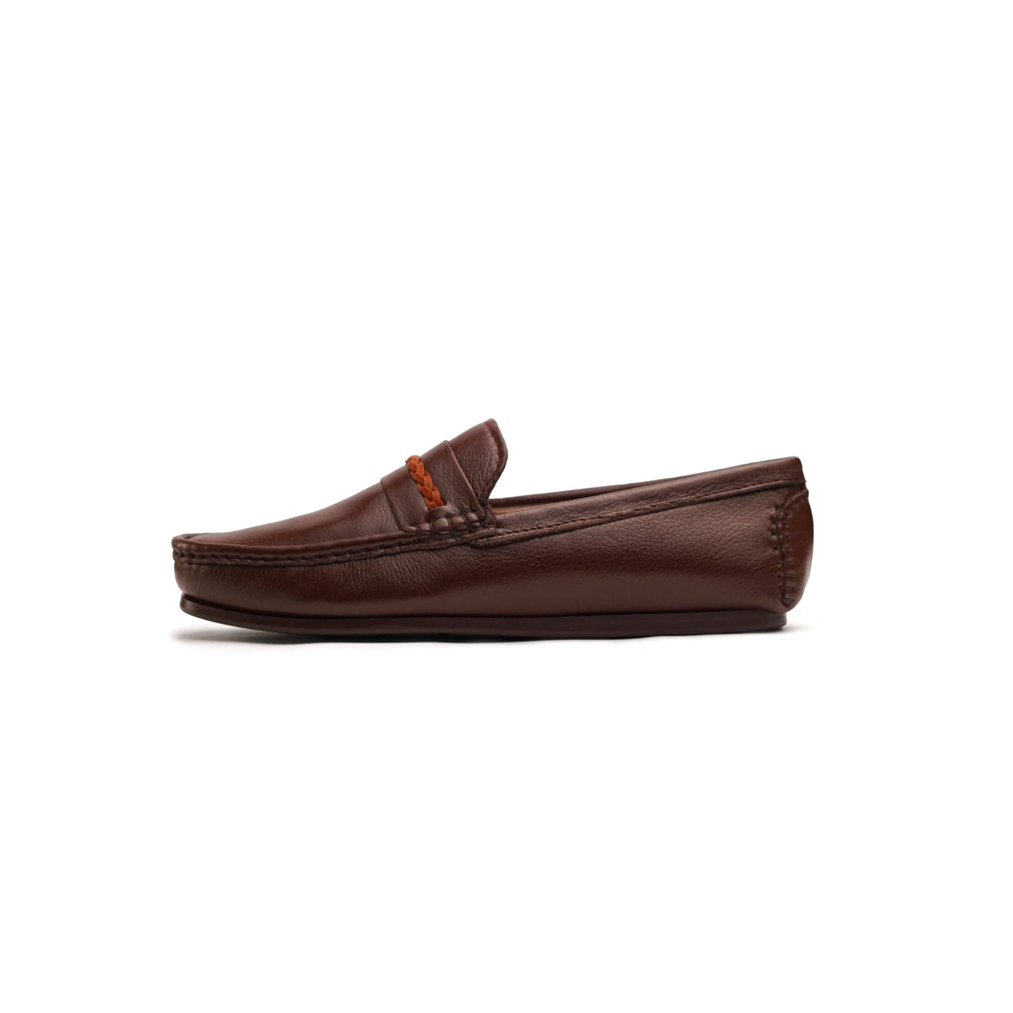 Classic Brown Leather Loafer with Braided Detailing