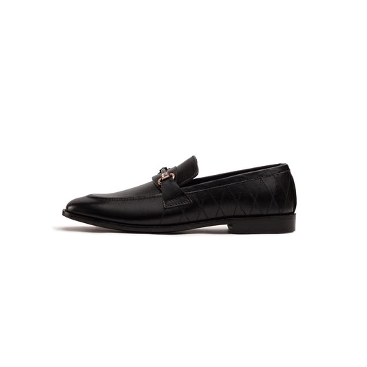 Black Leather Formal Shoe with Gold Buckle and Signature Black Inlay