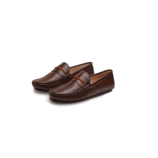 Classic Brown Leather Loafer with Braided Detailing
