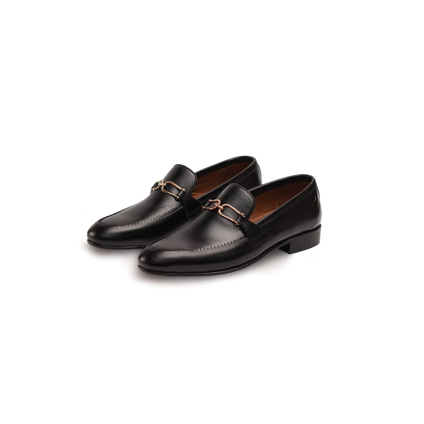 Premium Black Leather Formal Shoe with Gold-Tone Buckle
