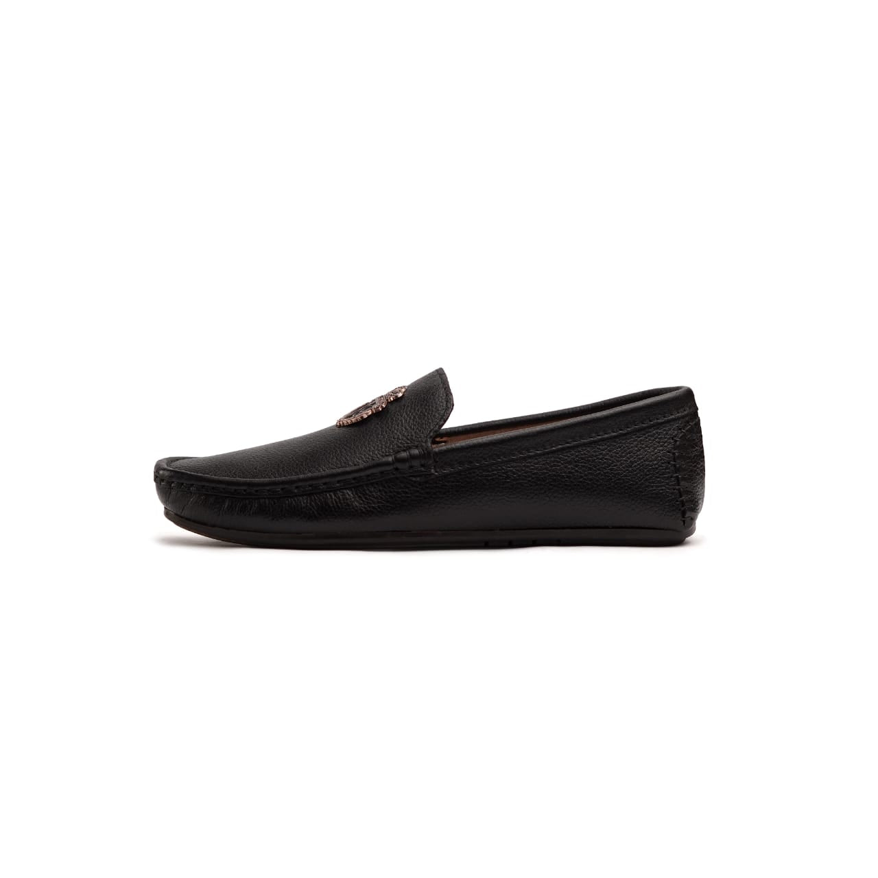 Royal Black Emblem Loafers – Premium Leather Slip-Ons for Men