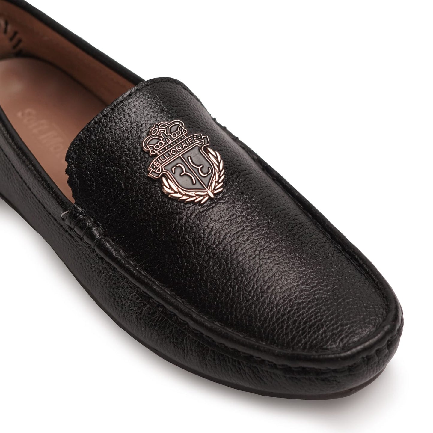 Royal Black Emblem Loafers – Premium Leather Slip-Ons for Men